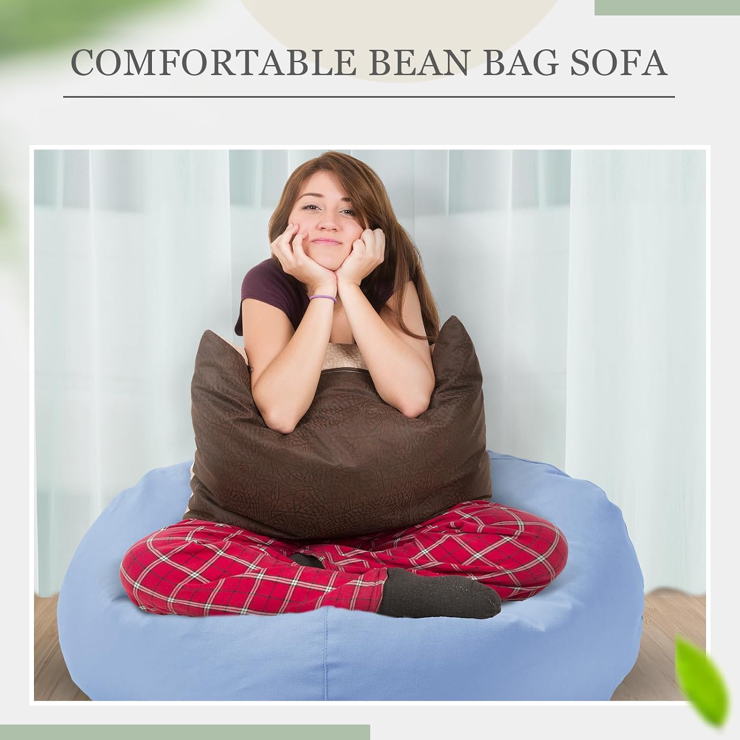 Sliner 2 Pcs Stuffed Storage Bean Bag Chair Cover for Kids Adults (No Filler) Stuffable Zipper Beanbag Cover for Organizing Plush Toys or Foam(31.5 * 31.5 * 15inch,Cotton,Blue)
