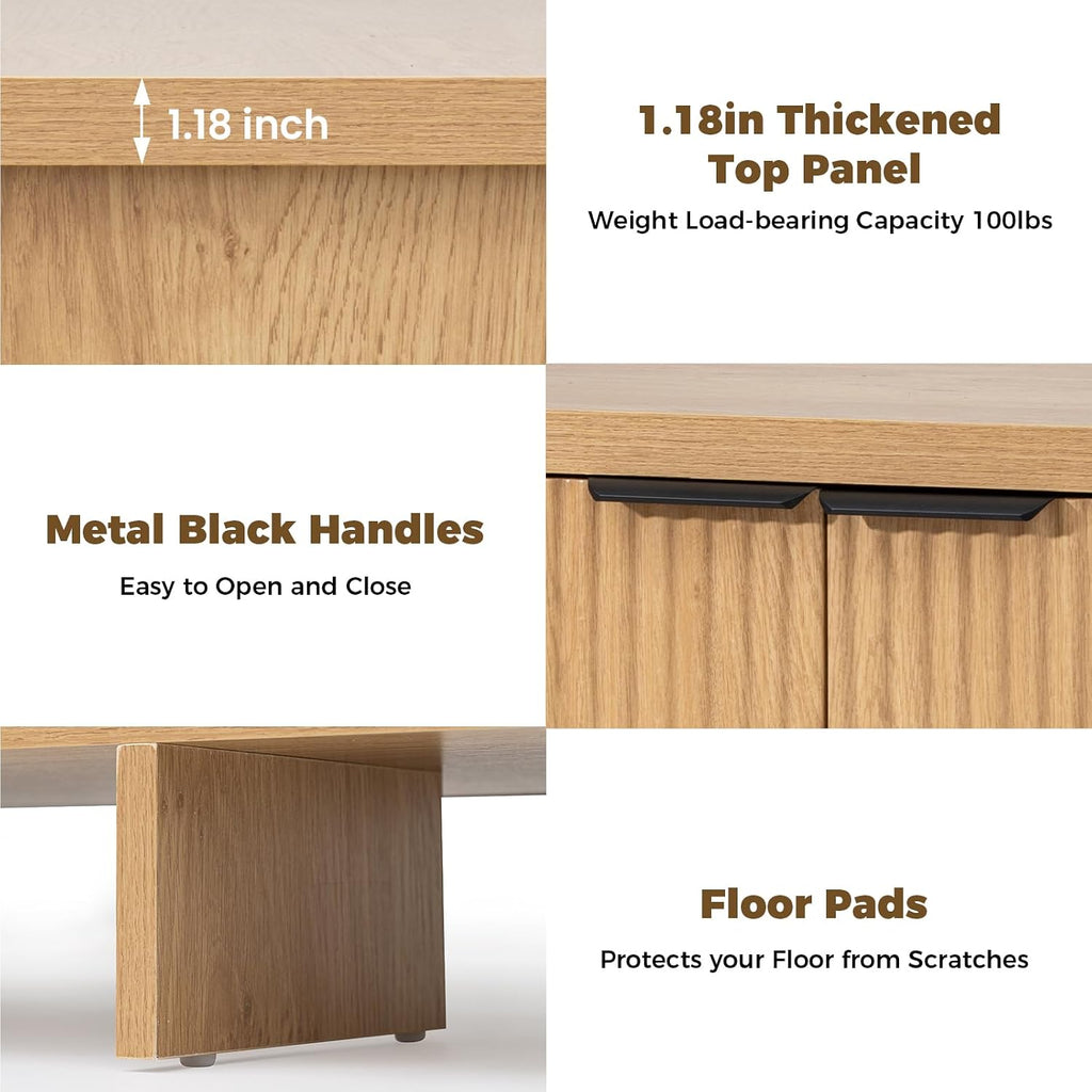 HOMMPA 55'' Sideboard Buffet Cabinet with Storage Fluted Sideboard Buffet with Adjustable Shelves Coffee Bar Console Table Cabinet for Hallway Entryway Living Room or Kitchen Natural