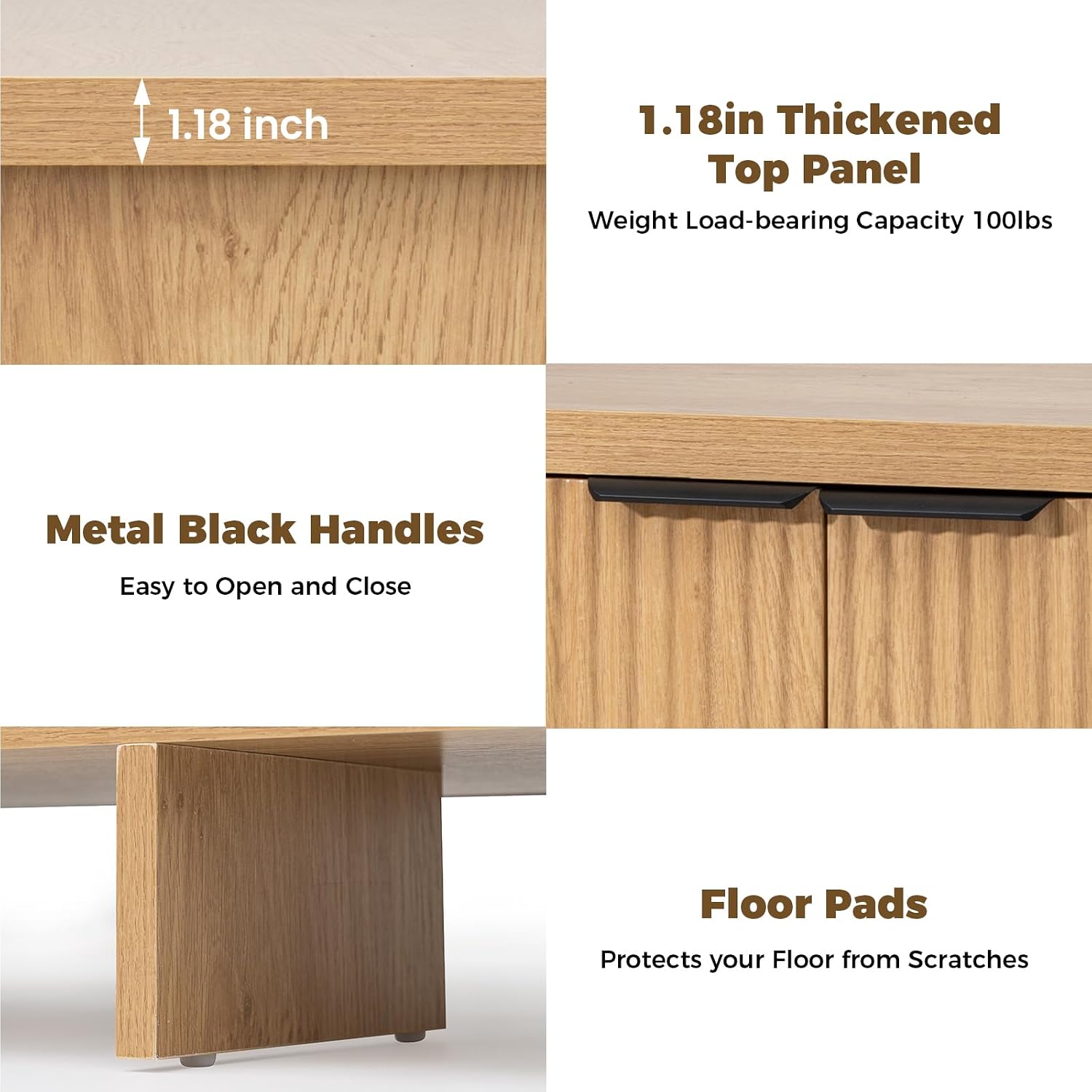 HOMMPA 55'' Sideboard Buffet Cabinet with Storage Fluted Sideboard Buffet with Adjustable Shelves Coffee Bar Console Table Cabinet for Hallway Entryway Living Room or Kitchen Natural