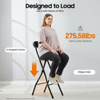 2 PCS Folding Stool Tall Foldable Stool with Cushioned Padded & Back 38.5 inch Folding Bar Stools Metal Portable Chair Stools for Outdoor Indoor Kitchen Shop Cafe Camping (Black)