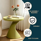 Modern Z-Shaped Round Side Table, 16 Inch Matcha Green PE Accent End Table, Sculptural Pedestal Small Coffee Table, No Assembly Indoor Outdoor Nightstand for Living Room Bedroom