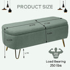 Modern Storage Ottoman Bench, Teddy Upholstered Entryway Bench with Gold Legs, Vintage End of Bed Bench with Safety Hinge, Padded Bench with Storage for Living Room, Bedroom, Entryway (Green)