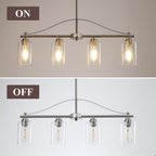 Island Light for Kitchen, 4-Light Linear Chandelier Pendant Lighting for Kitchen Island, Brushed Nickel Dining Room Light Fixture Over Table with Clear Glass Shades