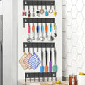 Magnetic Key Holder with 8 Hooks for Fridge Key Hanger Organizer for Wall Mount with 8 Self-Adhesive Sticker No Drilling Required Metal Key Rack for Door, Bathroom, Kitchen,Garage (4, Black)