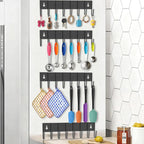 Magnetic Key Holder with 8 Hooks for Fridge Key Hanger Organizer for Wall Mount with 8 Self-Adhesive Sticker No Drilling Required Metal Key Rack for Door, Bathroom, Kitchen,Garage (4, Black)