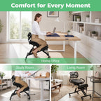 Ergonomic Kneeling Chair for Home and Office, Height Adjustable Cross Legged Office Chair with Back Support, Brake Casters, Thick Cushions for Desk to Relieve Back Discomfort Black