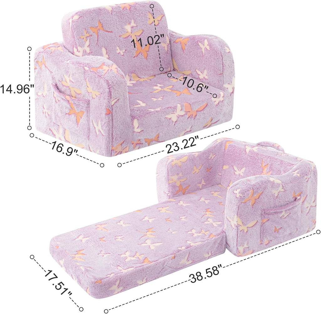 Comfy Kids Chair and Couch, 2-in-1 Fold Out Convertible Kids Chair | Kids Sofa Chair, 2-In-1 Fold-Out Design, Ideal For Reading, Playing and Relaxing, Suitable For Boys And Girls