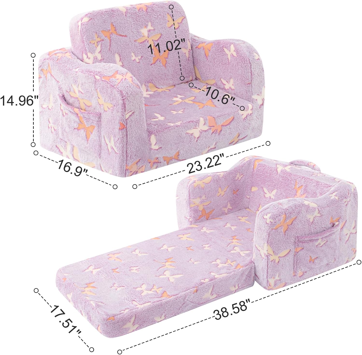 Comfy Kids Chair and Couch, 2-in-1 Fold Out Convertible Kids Chair | Kids Sofa Chair, 2-In-1 Fold-Out Design, Ideal For Reading, Playing and Relaxing, Suitable For Boys And Girls