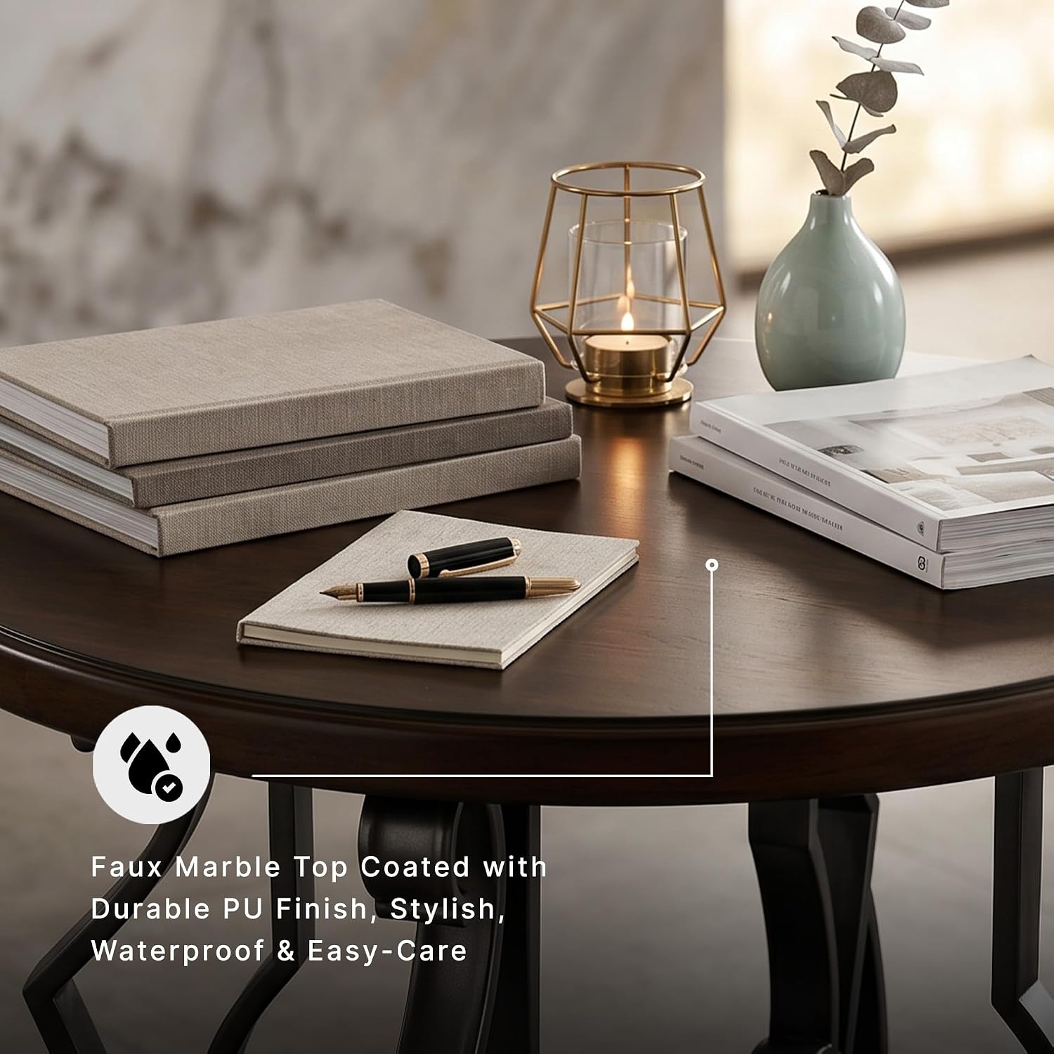 Signature Design by Ashley Frallyn Classic End Table with Curved Metal Supports, Dark Brown & Gray
