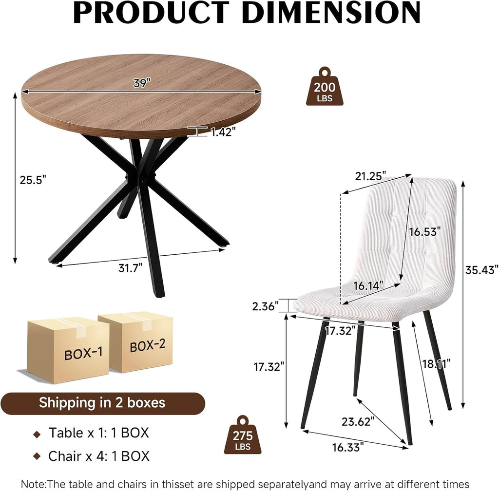 5-Piece Round Dining Table Set for 4 39" Kitchen Table and Chairs Set for 4 with Chairs Compact Small Kitchen & Dining Room Table Sets for Living Room Kitchen Home Apartment Office