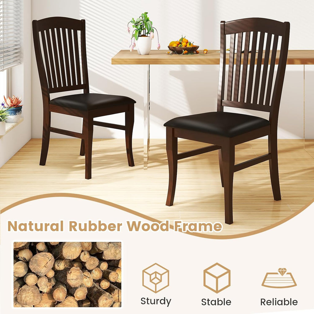 GOFLAME Wooden Dining Chairs Set of 2, Upholstered Kitchen Chairs with PU Leather Seat and Slatted Backrest, Armless Side Chairs with Rubber Wood Frame for Dining Room, Living Room, Restaurant
