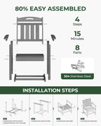 Patio Chairs Set of 2, HDPE Outdoor Dining Chairs with Wide Seat, All Weather Oversized Porch Chair for Garden, Backyard, Deck - Grey
