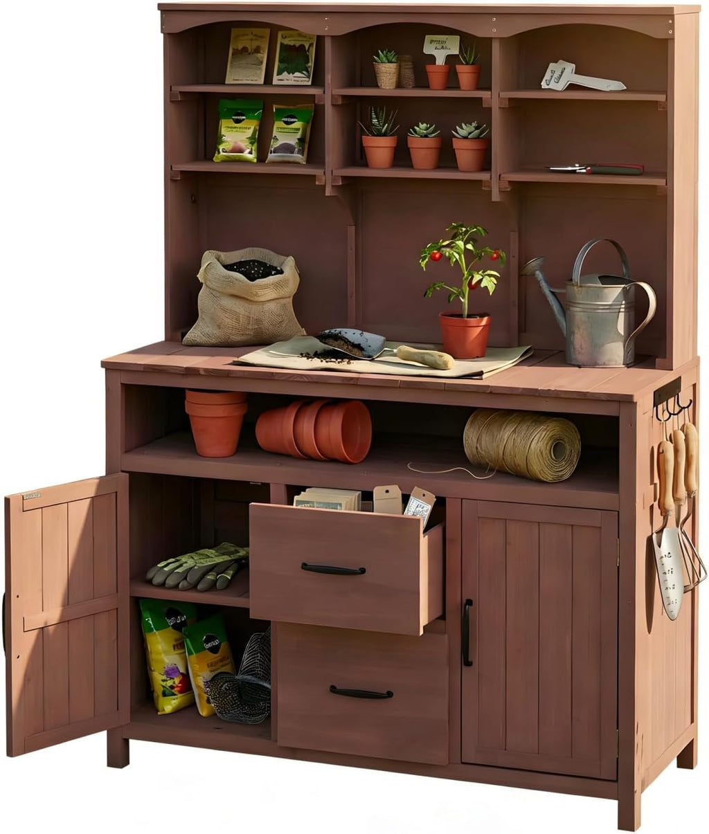 Large Fir Wood Potting Bench with Storage