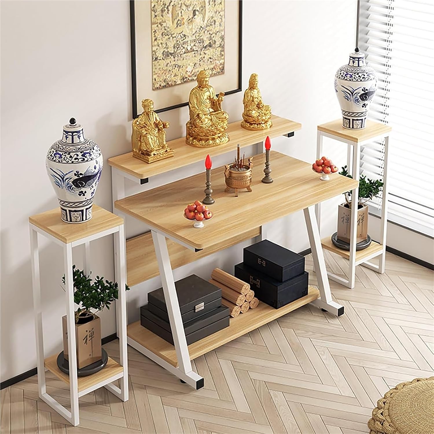 Altar Table， Stand Meditation Prayer Table Altar Cabinet for Homes Temples Ancestral Halls(White,60cm(23.6in))