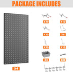 TORACK Garage Tools Organizer Boards Kit with Hooks, Modular Wall-Mounted Tool Storage Pegboard for Workbench(Black, 4 Panels with Hooks)