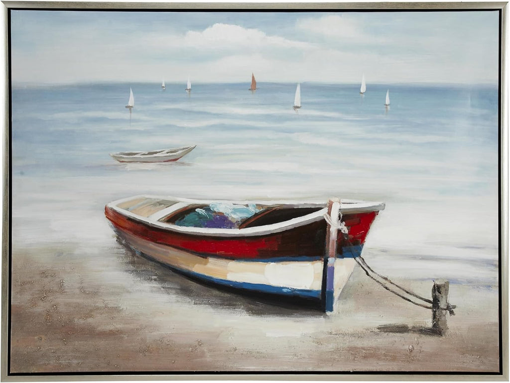 Deco 79 Canvas Sail Boat Framed Wall Art with Silver Frame, 47" x 2" x 36", Multi Colored