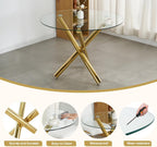 Gold Round Glass Dining Table Set for 4, 36'' Small Modern Kitchen Table Set with 4 White Gold Boucle Upholstered Dining Chairs, 5 Piece Luxury Dining Room Set, Easy Assemble