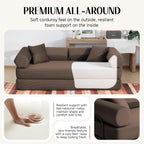 79" Corduroy Sofa Bed, Boneless Couch in a Box with 2 Pillows, High-Density Foam 4-in-1 Foldable Sleeper Futon Loveseat for Small Spaces, No Assembly, Side Pockets, Hex Arm Brown