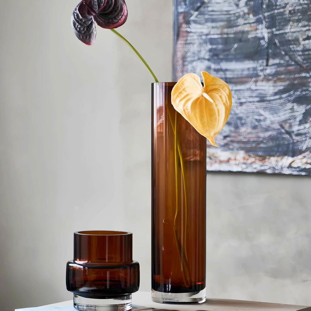 13" H Amber Flower Vase,4.85lb Large Glass Vases for Home Decoration, Noble Gray Vase for Flower Luxury Decor