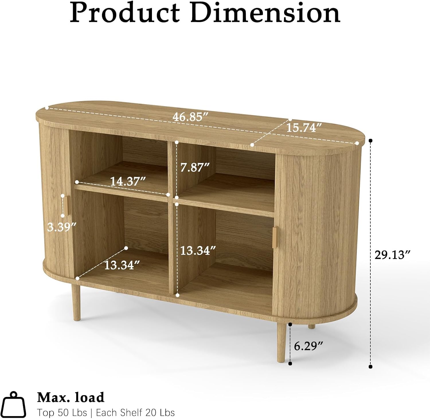 Sideboard Buffet Cabinet,46.85" Fluted Sideboard Storage Cabinet with Fluted Sliding Door,Modern Stand Console Cabinet for Kitchen & Living Room,Restaurant,Entryway(Light Oak)