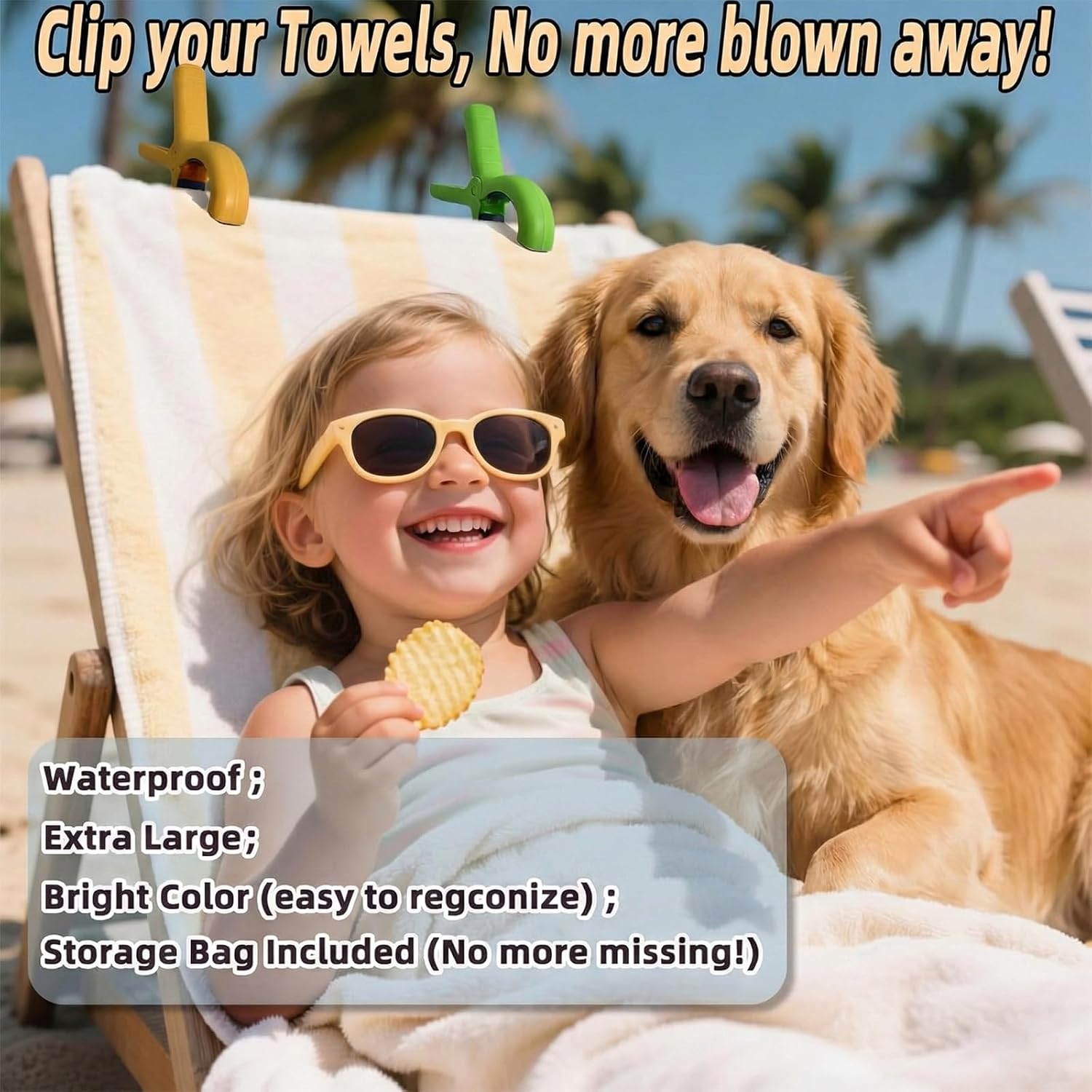 Large Beach Towel Clips for Beach Chairs, 6 Pcs Heavy Duty Towel Holder for Cruise Essentials, Clothes Pins to Beach Must Haves, Vacation Accessories for Lounge & Pool Chair Clips, Fort Clips
