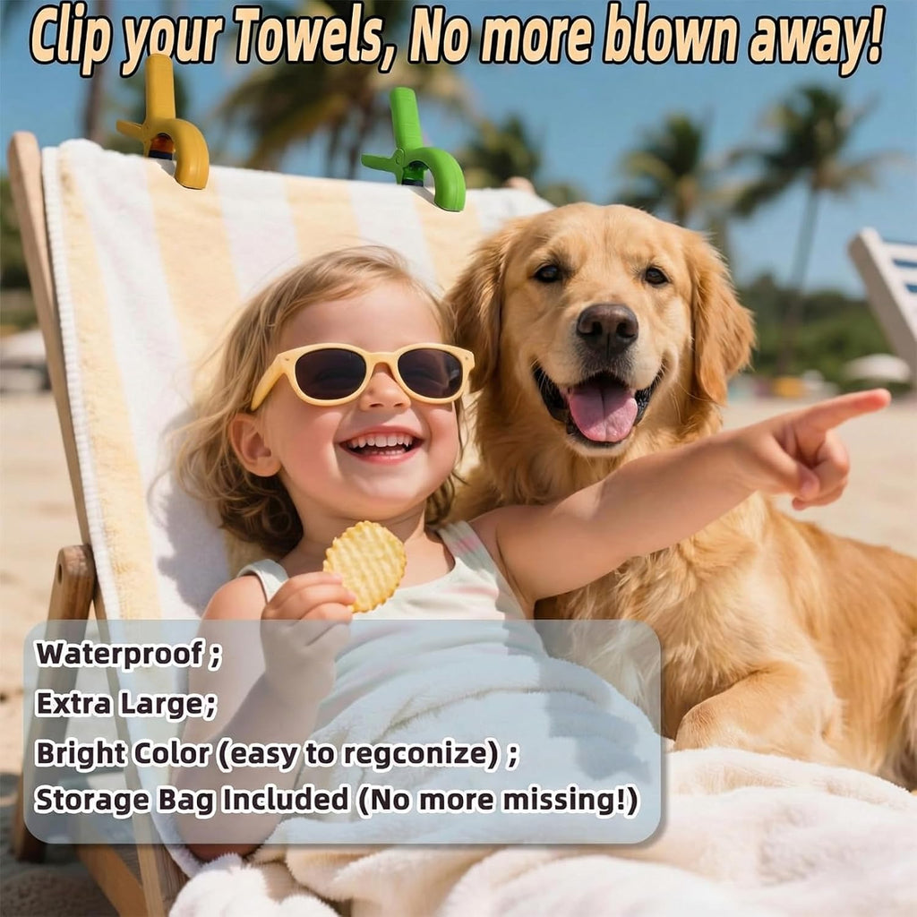 5.1"Jumbo Beach Towel Clips 8 Pcs, Storage Bag Included, Towel Clamps, Plastic Clothes Pegs Hanging Clamps, for Pool Cover/Cruise Chairs, Heavy Duty Clothes Pins Beach Accessories (Jumbo Size - 8 pcs)