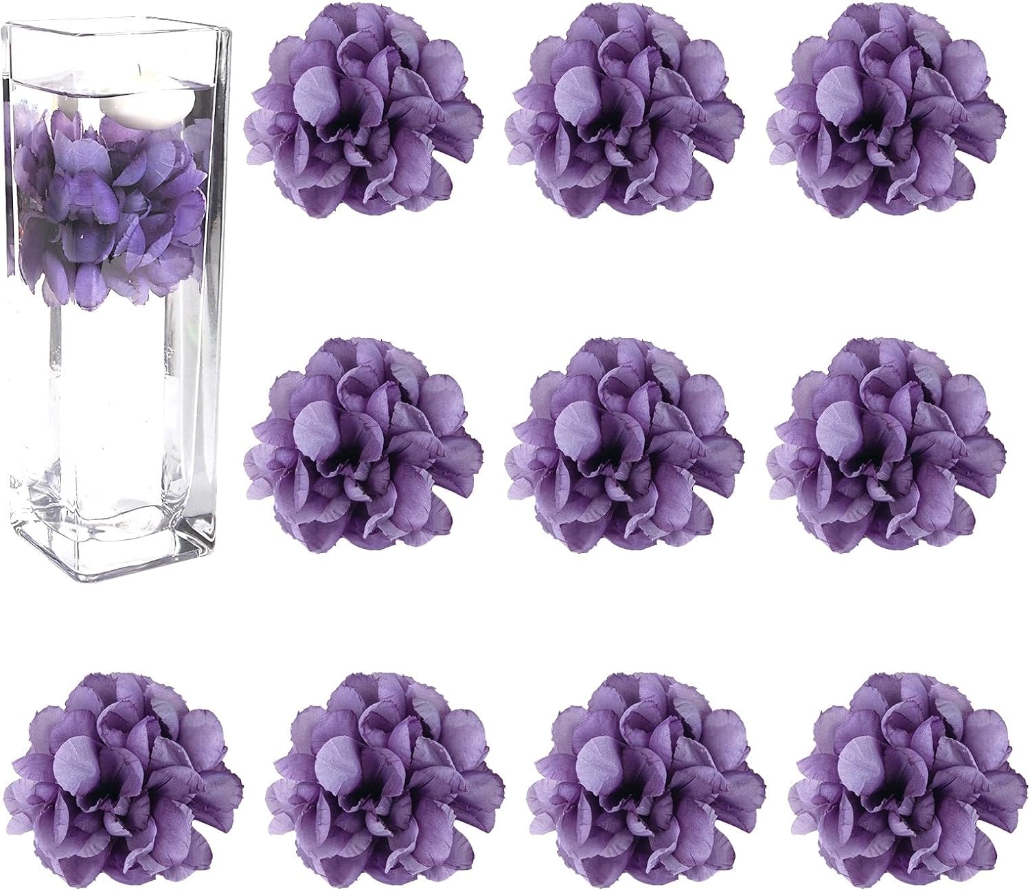 TeaSu Floating Flowers for Floating Candle Centerpieces, 12pcs Purple Artificial Flower Head for Wedding Centerpieces - Purple
