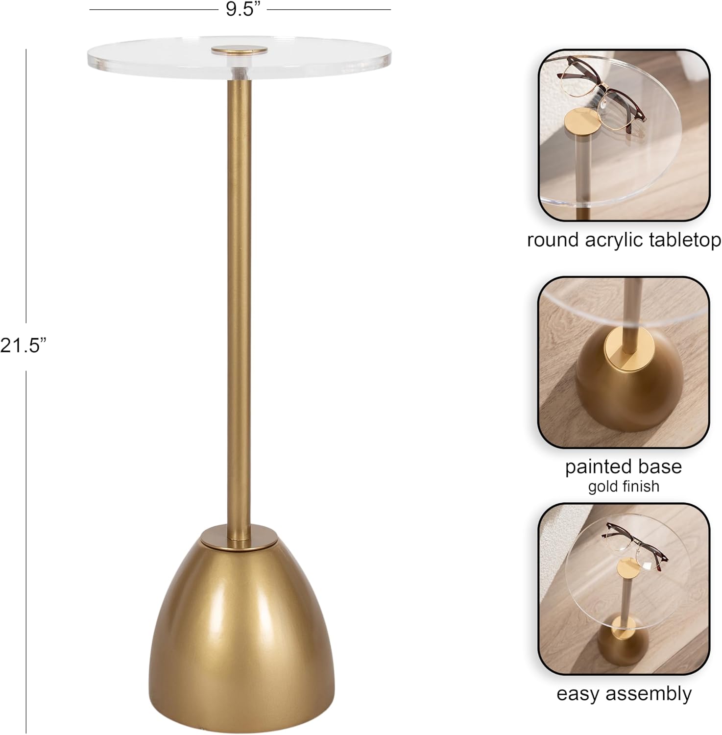 Kate and Laurel Acari Modern Round Pedestal Drink Table, 10 x 10 x 22, Clear Acrylic and Gold, Decorative End Table with Circle Acrylic Tabletop for Use as Small Plant Stand or Cute Living Room Accent