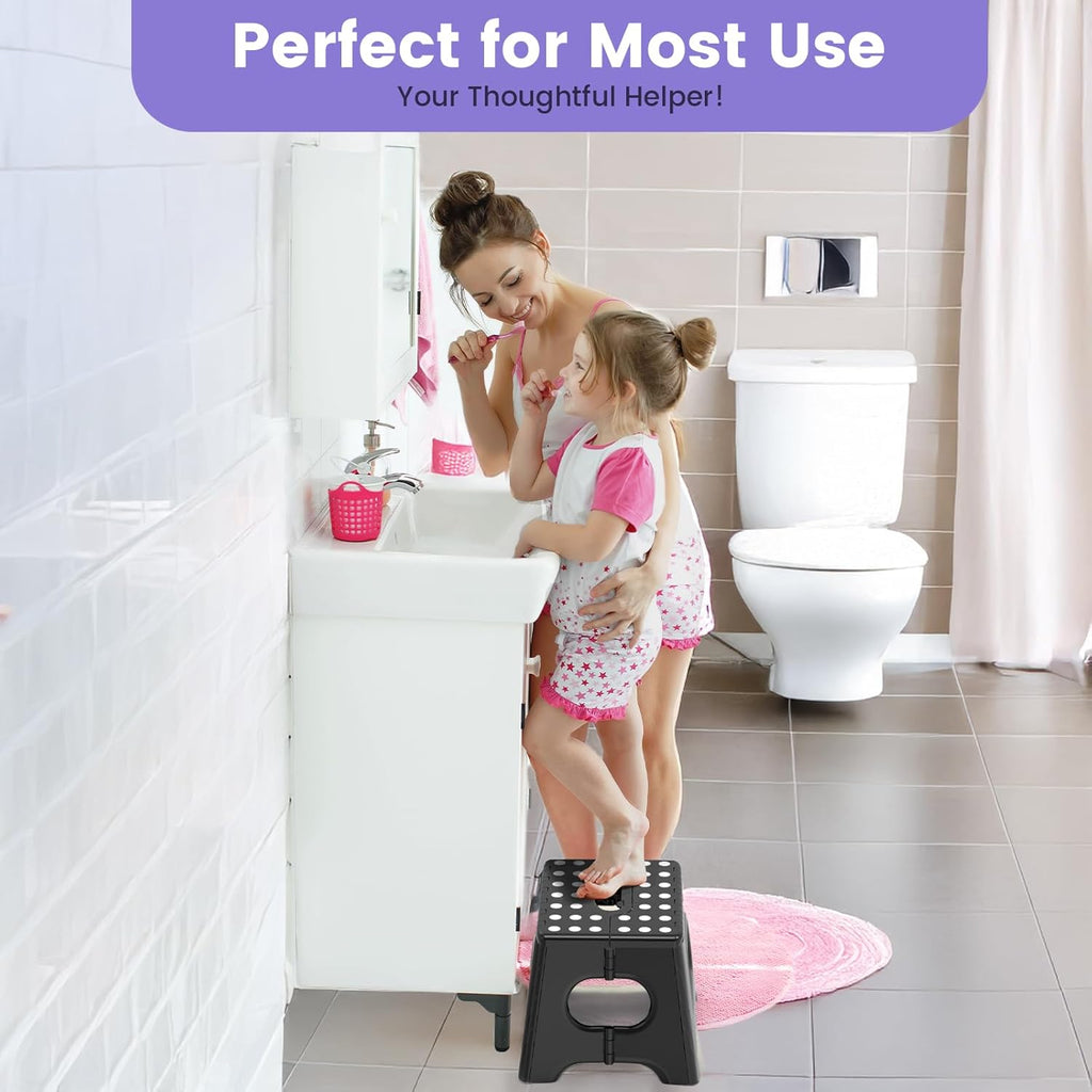 HBTower Folding Step Stool 9 Inch - Holds 600 lb, Non-Slip Surface & Carry Handle - Sturdy Step Stool for Kids, Toddlers & Adults - Compact Foldable Foot Stool for Kitchen, Bathroom, Bedroom, Outdoor
