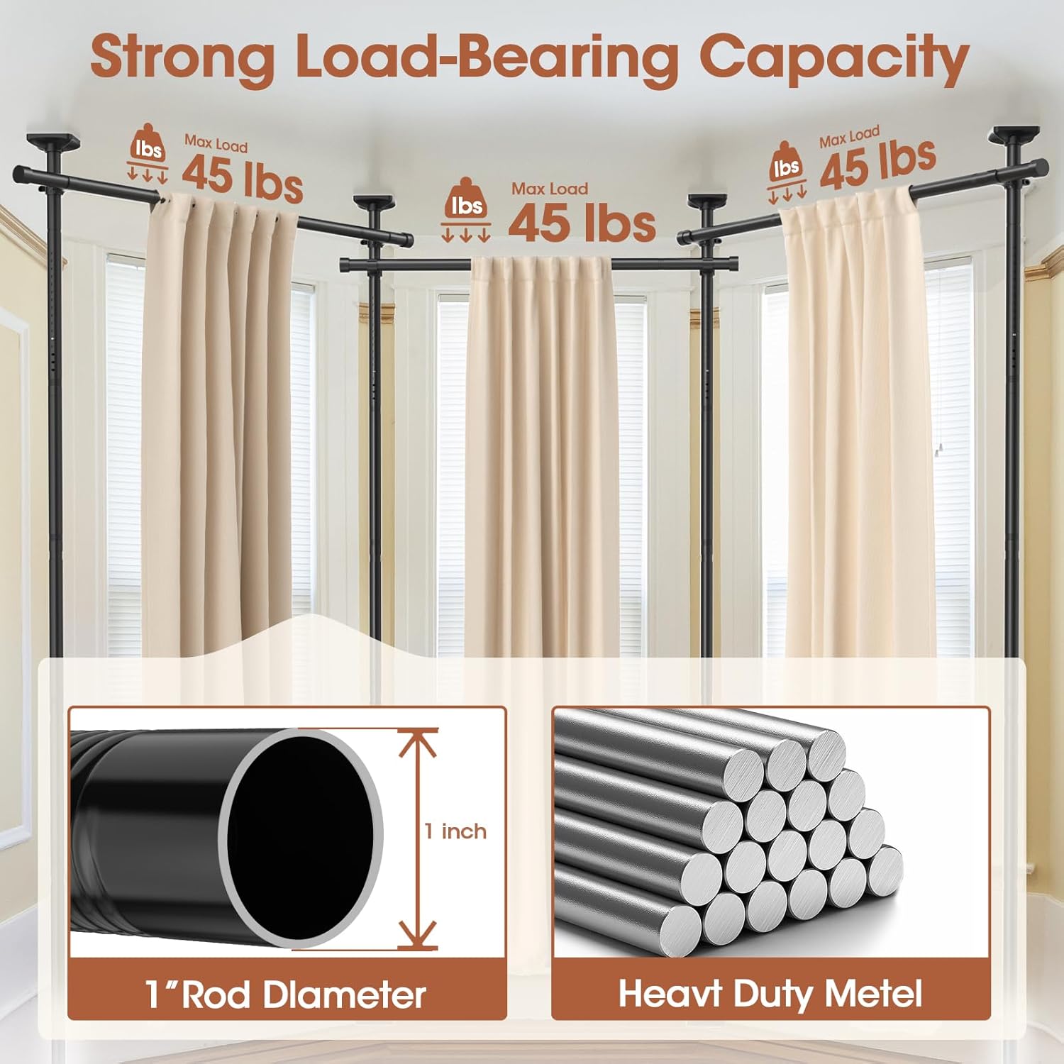 SUNALLY Room Divider Curtain Rod, No Drilling Wall Divider for Room Separation, 4-10ft(H) 28-171inch(W) Adjustable Heavy Duty Partition Space Separator Freestanding Tension Curtain Stand, Black