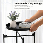 TeoKJ 2 Tier Round Side Table, Folding Round Metal End Table Small Nightstand with Two Removable Tray for Bedroom Living Room Bedside Small Spaces Black