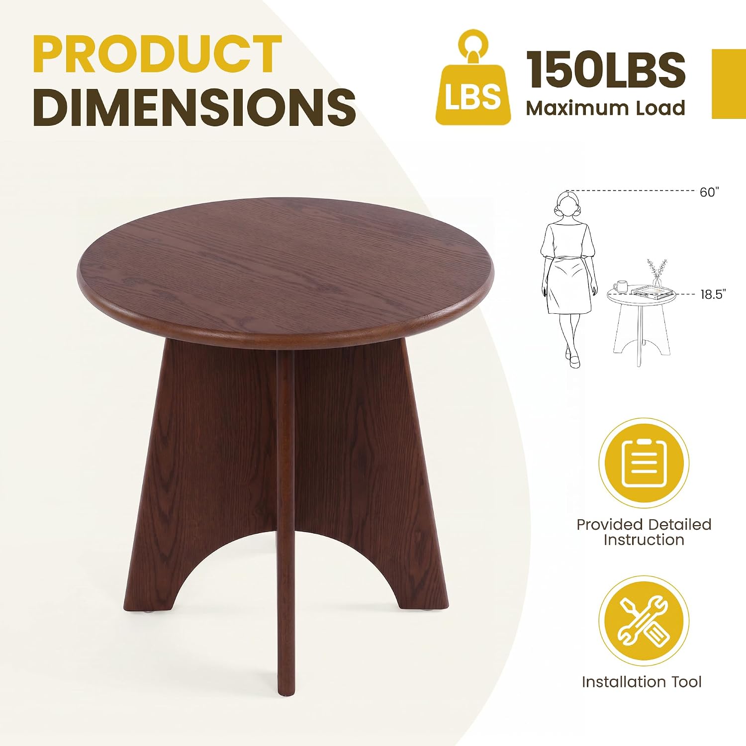chairus Modern Sculptural Side Tables Set of 2, 17.5" Round End Table with Panel Legs, MDF Wood Veneer Accent Table, Small Sofa Side Table for Living Room Bedroom, Nightstand, Walnut