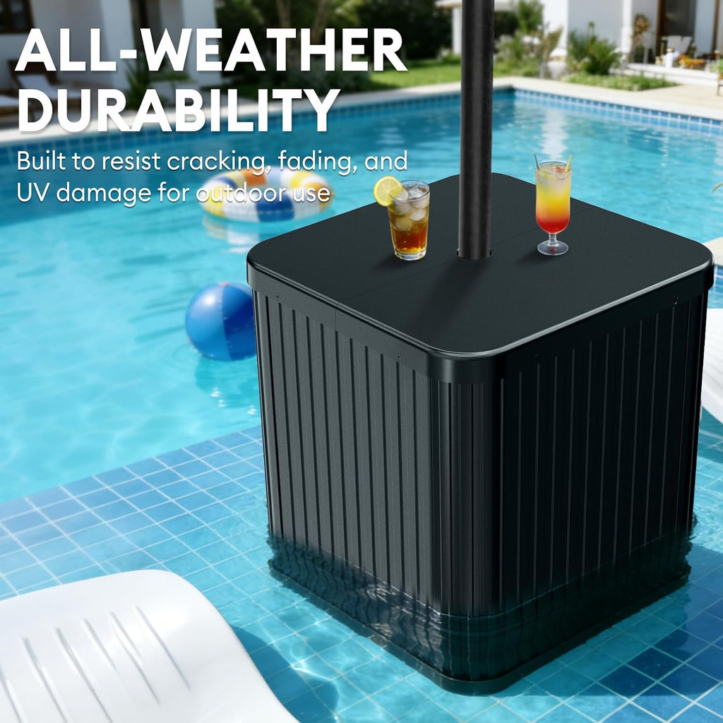 Umbrella Side Table- Outdoor Patio Table with Umbrella Hole | Umbrella Base Holds 132 Lbs, Easy Assembly, Perfect for Porch, Poolside, Or Patio Use as Coffee Table, Fits ≤1.5”Pole, Black