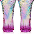 Dicunoy Set of 2 Glass Colorful Flower Vase, 9" Large Colored Crystal Flower Vase for Centerpieces, Heavy Duty Tall Flared Vase with Base for Dining Table, Living Room, Bouquet, Home, Wedding, Office