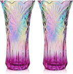 Dicunoy Set of 2 Glass Colorful Flower Vase, 9" Large Colored Crystal Flower Vase for Centerpieces, Heavy Duty Tall Flared Vase with Base for Dining Table, Living Room, Bouquet, Home, Wedding, Office