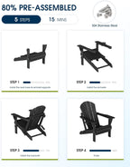 MUCHENGHY Folding Adirondack Chairs Patio Chairs Outdoor Adirondack Chair Weather Resistant Chair for Patio, Outside, Deck, Backyard, Fire Pit Chair, Campfire Chairs (Black)