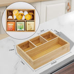 Tea Bag/Sugar Packet Holder,Coffee Station Condiment Organizer,Bamboo Tea Organizer,Large 4-Compartment Organizer Tray for Drawer/Shelf/Countertop,10.2 x 7.9 x 2.4 inch