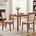 COSTWAY Folding Dining Chairs Set of 2, Wooden Kitchen Side Chairs w/Padded Seat, Solid Wood Frame, 400 LBS Load Bearing, No Assembly Needed, Vintage Foldable Chairs for Dining Living Room, Walnut