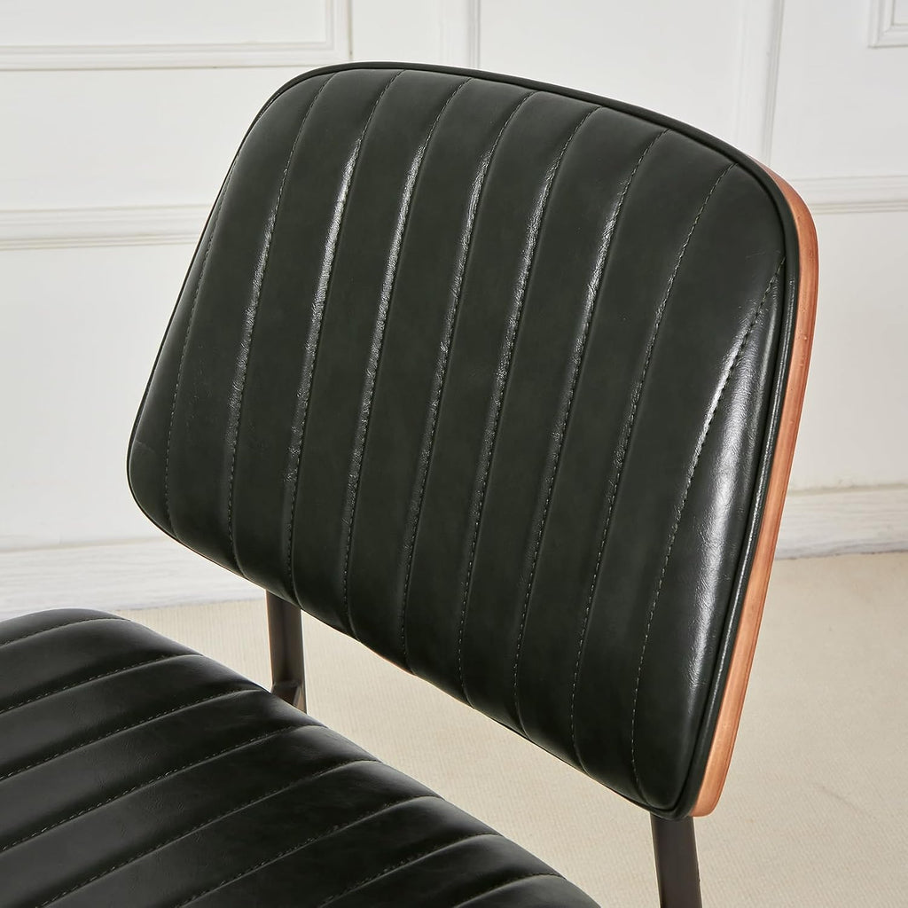 Mid Century Modern Dining Chairs Set of 6, Retro Chair with Faux Leather Upholstered Seat/Back & Metal Legs & Leg Protectors for Kitchen (Dark Green)