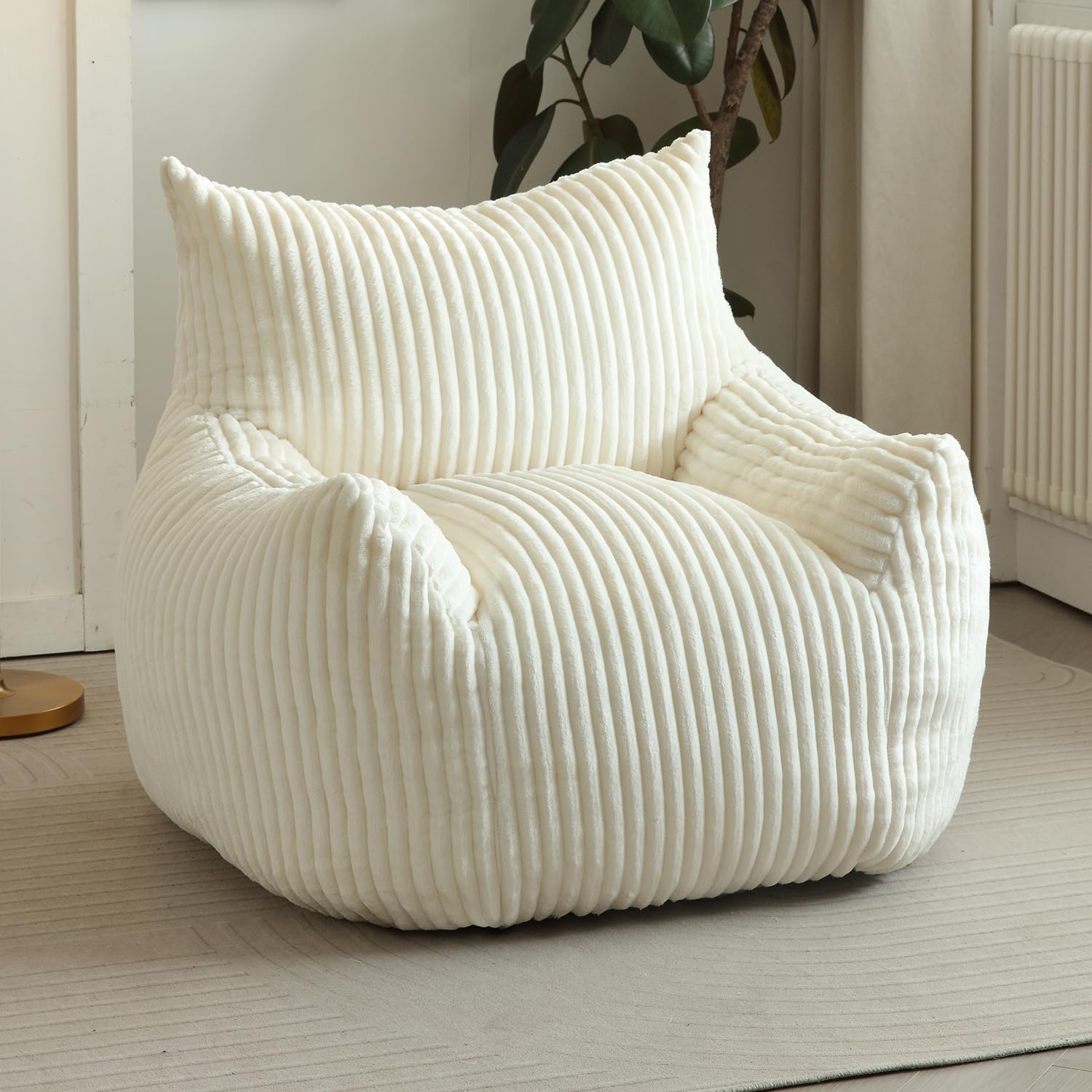 Giant Bean Bag Chair for Adults, Oversized Beanbag Sofa with Armrests and Back Support, Filler Included, Ultra Soft Stuffed Floor Couch for Bedroom Reading Lounging, Living Room