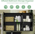 3-Doors Bathroom and Laundry Room Wall Cabinet with Adjustable Shelves, Medicine Cabinet, Wall Mounted MDF Storage Organizer Over Toilet or Washer, Black, HUS-FRG231-L