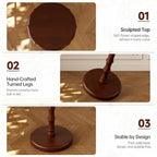100% Solid Wood Round Pedestal Side Table, Vintage End Table for Living Room Bedroom, Heavy-Duty Antique Accent Table for Corner Spaces, Small Bedside Nightstand, 5-Min Assembly, Walnut
