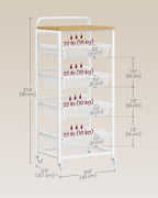 VASAGLE Storage Rolling Cart with Pull-Out Baskets, 5-Tier Utility Cart Orgnizer with Wheels for Laundry Room, Kitchen, Handle, 12.5 x 15.8 x 37.4 Inches, Golden Oak and Matte White ULRC041YA01