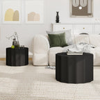 Nesting Coffee Table Set of 2, Modern Round Coffee Table with Non-Slip Feet, Wooden Circle Accent Tables for Small Spaces, Side End Table for Living Room, Bedroom, Balcony, Office, Black