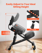 VEVOR Ergonomic Kneeling Chair with Backrest & Wheels, Mobile X-Shaped Posture Knee Chair with Adjustable Height & Thick Foam Cushions, Relief for Neck or Back Pain for Home, Office, Meditation, Black