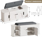 Einhomn 47.2'' Sliding Door Entryway Shoe Storage Bench with Seat Cushion, Shoe Rack with Lift-Top Hidden Storage & Adjustable Shelf, Bench for Bedroom End of Bed, White