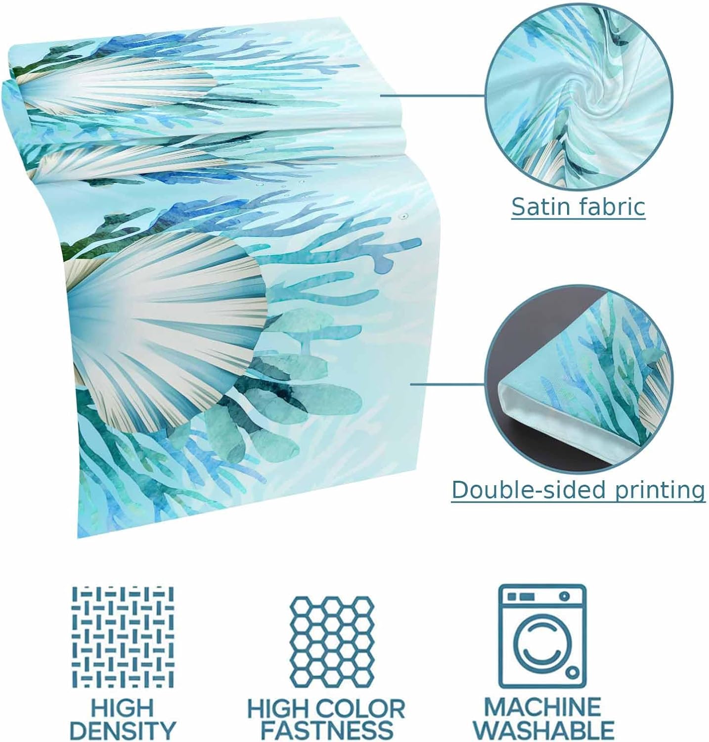 Bed Runner Scarf for King Size Bed, Teal Blue Coastal Beds Scarf Throws for Foot of Bedding, Summer Ocean Sea Shells Corals Decorative Beds Runners for Bedroom Guestroom, 94"x20"