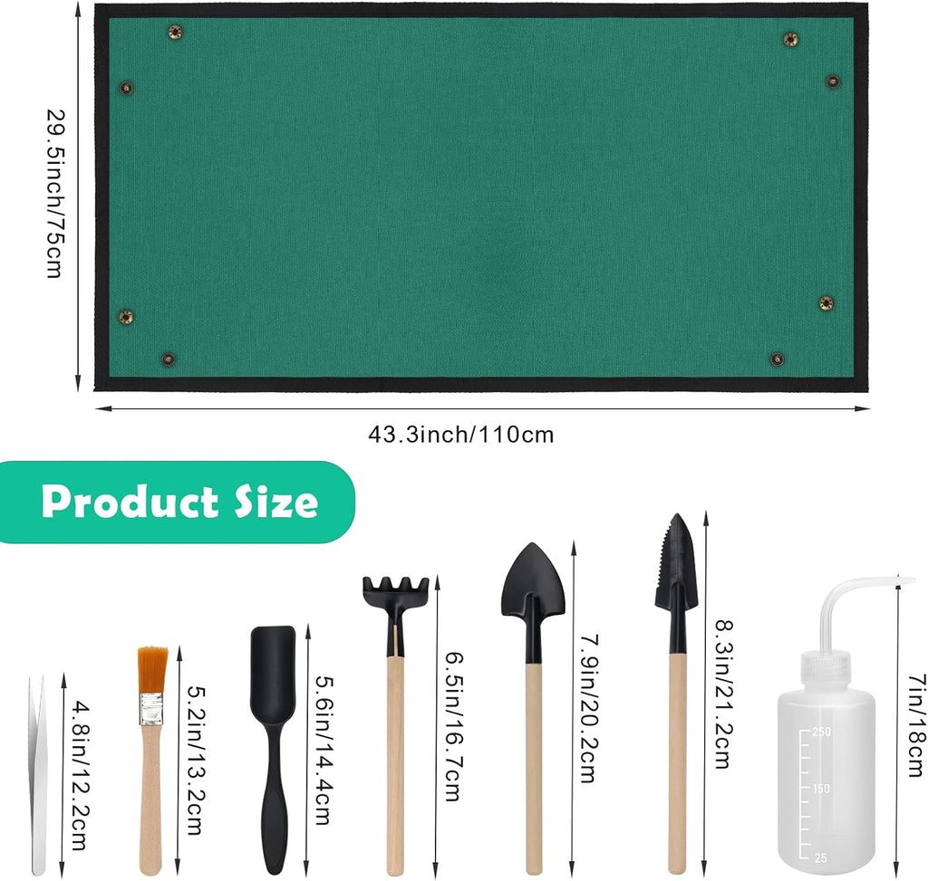 Oxford Fabric Plant Repotting Mat 43.3" x 29.5", Waterproof Gardening Transplanting Potting Mat for Indoor, with 7Pcs Succulent Plant Tools Kit with Tarp Cushion for Plant
