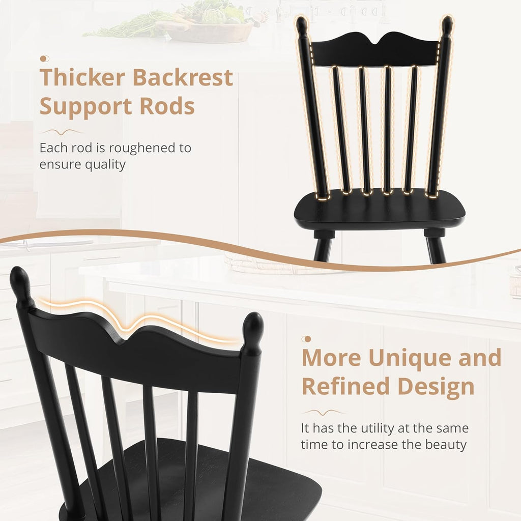 LUE BONA Black Dining Chairs Set of 6, Windsor Wooden Dining Chair with Thickened Backrest, Morden and Mid Century Kitchen Chairs for Dining Room Farmhouse, Weight Capacity 350 lbs