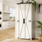 Furnaza Kitchen Pantry Cabinets - 72" Tall Craft Storage Cabinet with LED Lights, Adjustable Shelves Sewing Organizer for Craft Room/Dinning Room or Living Room, in Grian White